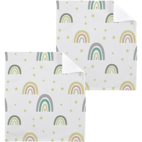 GZHJMY Cartoon Rainbow Wash Cloth Set of 4, 12 x 12 Inch Cotton Baby Washcloths Absorbent and Super Soft Feel Fingertip Towel Face Towels for Bathroom, Gym, Spa