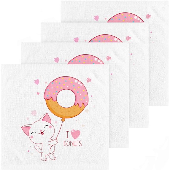 GZHJMY Cat with Donut Cotton Wash Cloths, Facial Cleansing Cloths Super Soft Absorbent Face Hand Towel Fingertip Towel Washcloths Set of 4, 12 x 12 inch