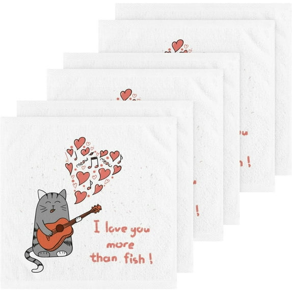 GZHJMY Cat with Guitar Cotton Wash Cloths, Facial Cleansing Cloths Super Soft Absorbent Face Hand Towel Fingertip Towel Washcloths Set of 6, 12 x 12 inch