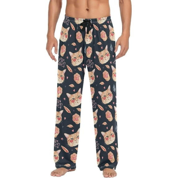 GZHJMY Cat Pajama Pants for Men, Lounge Pants Lightweight Men Pajama Bottoms with Drawstring Pockets, Christmas New Year Birthday Gifts, Large