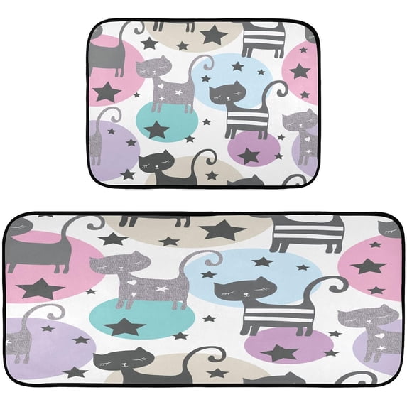 GZHJMY Cat and Starts Kitchen Mat - Cushioned Anti Fatigue Kitchen Rug Set of 2, Non Slip Waterproof Kitchen Mats for Kitchen, Laundry, Sink, Office 19.7"×27.6"+19.7"×47.2" Carpet Runner