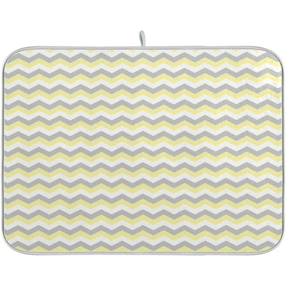 GZHJMY Chevron Yellow & Gray Dish Drying Mat for Kitchen Counter,Super Quick Absorbent Composite Sponge Dish Drying Pad,Heat Resistant Non-Slip Rack Tableware Mat (18x24Inch)for Dishes Coffee Machin