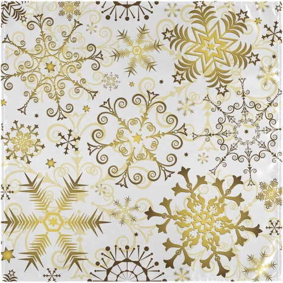 GZHJMY Chic Beautiful Christmas Golden Snowflakes Pattern Cloth Napkins, Set of 4 20 x 20 Inch Soft Polyester Dinner Napkin for Family Gatherings, Weddings, Parties, Holiday,White