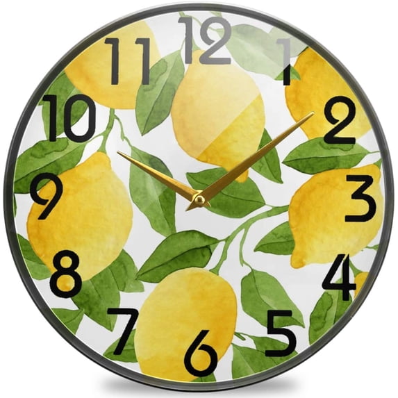 GZHJMY Chic Beautiful Lifelike Lemons Print Round Wall Clock, 9.5 Inch Silent Battery Operated Quartz Analog Quiet Desk Clock for Home,Office,School