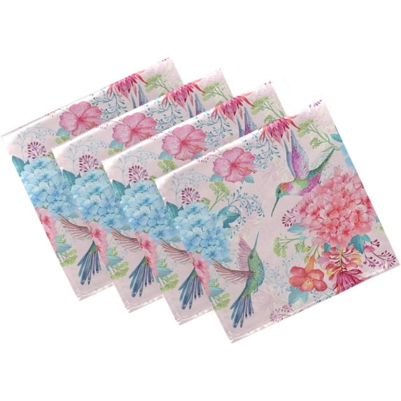 GZHJMY Chic Beautiful Spring Hummingbirds Hydrangea Flowers Cloth Napkins, Set of 4 20 x 20 Inch Soft Polyester Dinner Napkin for Family, Restaurant, Weddings, Parties