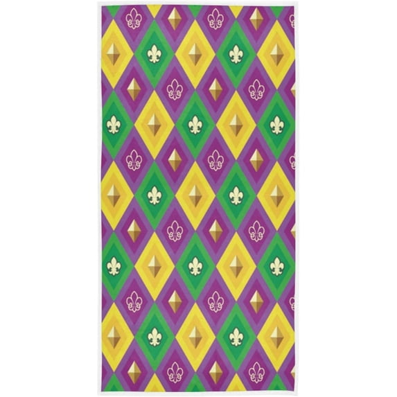 GZHJMY Chic Fleur De Lis Pattern Mardi Gras Carnival Soft Highly Absorbent Guest Large Home Decorative Hand Towels Multipurpose for Bathroom, Hotel, Gym and Spa (16 x 30 Inches)