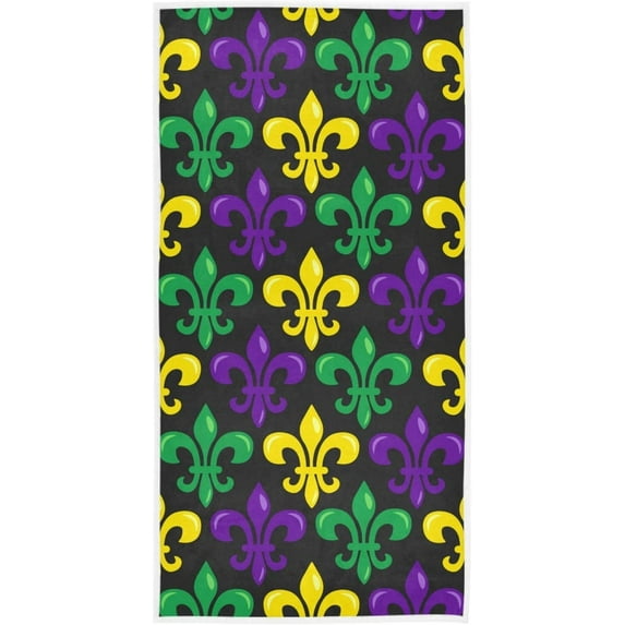GZHJMY Chic Fleur De Lis Pattern Mardi Gras Decor Soft Highly Absorbent Guest Large Home Hand Towels Multipurpose for Bathroom, Hotel, Gym and Spa (16 x 30 Inches)