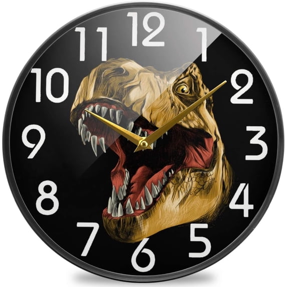 GZHJMY Chic Roaring Dinosaur Head Round Wall Clock, 9.5 Inch Silent Battery Operated Quartz Analog Quiet Desk Clock for Home,Office,School