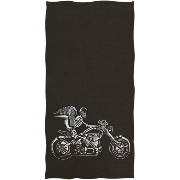 GZHJMY Chic Skull Guy Riding Motorcycle Printed Soft Highly Absorbent Large Decorative Hand Towels Multipurpose for Bathroom, Hotel, Gym and Spa (16" x 30",Black)