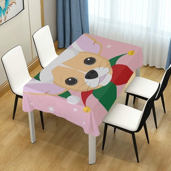 GZHJMY Chihuahua Dog with Green Santa`S Hat Rectangle Tablecloth for Kitchen Dining Room Party Table Cover Home Decor 60"(W) x 108"(L)