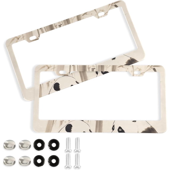 GZHJMY Chinese Panda License Plate Frames 2 Pack Aluminum License Plate Holder Universal Car License Plate Covers with Screw Caps Decorative