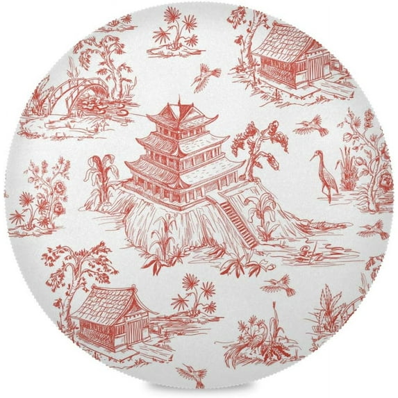 GZHJMY Chinoiserie Style Placemats,Set of 4 Round Placemats, Anti-Slip Decoration Table Mat, Heat Insulation PlaceMat