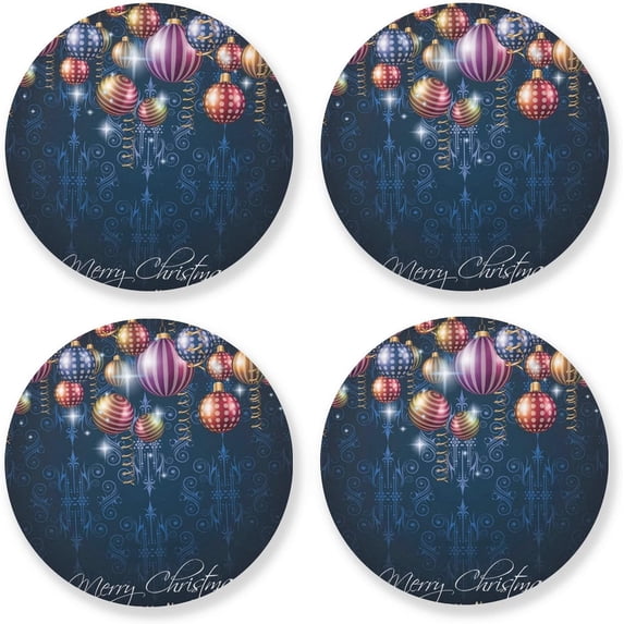 GZHJMY Christmas Ball Round Coaster, 4 Pcs Heat Resistant Absorbent Drink Coaster for Kitchen Bar Cafe Decor