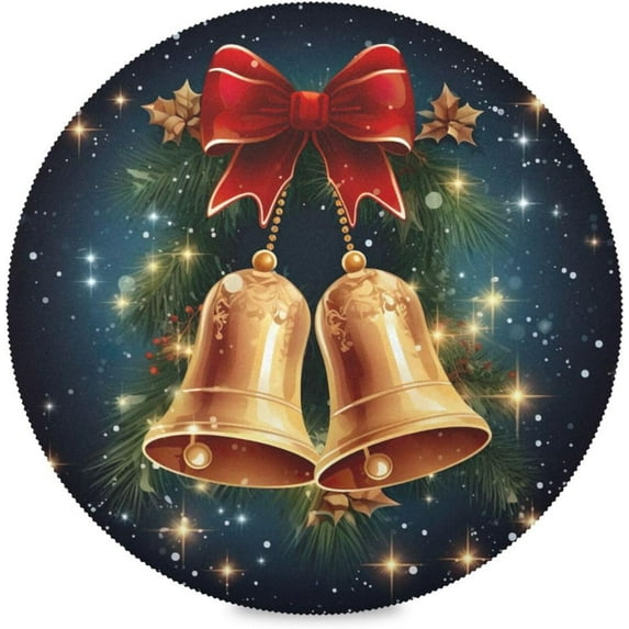 GZHJMY Christmas Bell Round Placemats 15.4in, Washable Heat Resistant Table Mats for Dining Tables Kitchen Wedding Party Decoration Plate Mats Set of 1 Table Mat