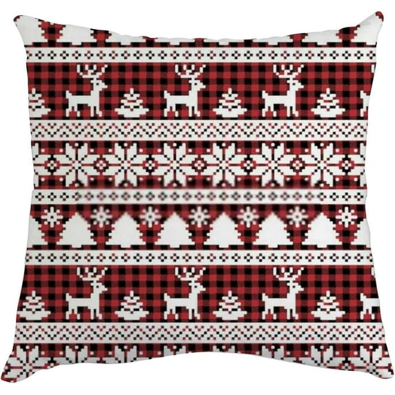 GZHJMY Christmas Buffalo Plaid Throw Pillow Cases Pillow Cover 1 Pack Cushion Cases with Zipper for Sofa Couch Bedroom Christmas Winter Holiday 18x18 Inch Home Decor
