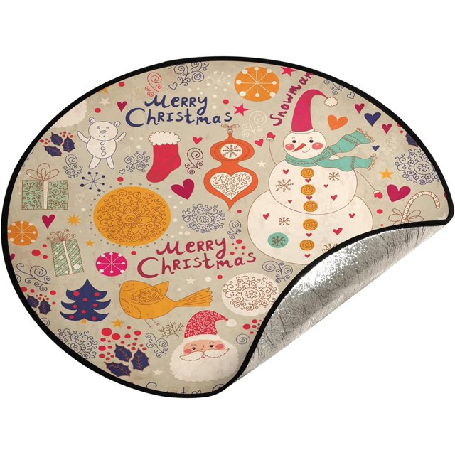 GZHJMY Christmas Card with Snowman Christmas Tree Mat, Round Christmas Tree Stand Mat Decoration