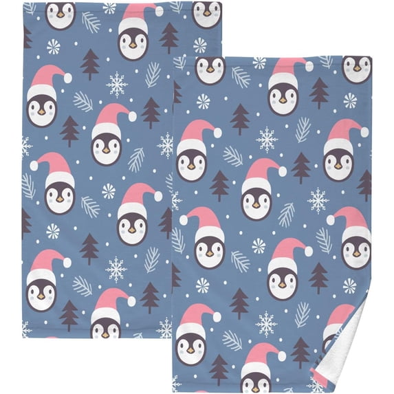 GZHJMY Christmas Cute Penguins Hand Towel Cotton Soft Absorbent Bath Hand Towels Decor, Multipurpose for Kitchen, Hotel, Spa, Yoga, Gym, Set of 2