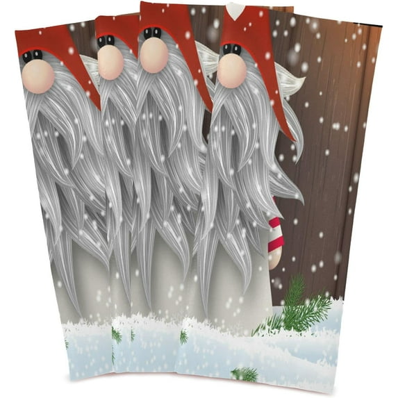 GZHJMY Christmas Cute Santa Claus and Lights Kitchen Dish Towel Set, Drying Kitchen Towels Tea Towels Gift Set for Drying Cleaning Cooking Baking 4Pcs