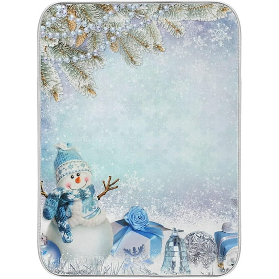 GZHJMY Christmas Dish Drying Mat Fantasy Snowman Silver Blue Microfiber Absorbent Drying Pad Heat Resistant Island Protector Stovetop Cover 18" × 24" Holiday Gift Winter New Year Decor