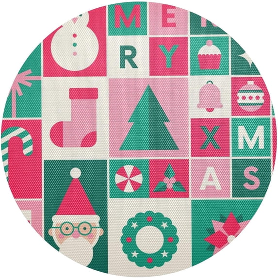 GZHJMY Christmas Elements Round Placemats Set of 1, Non-Slip PVC Table Mats Washable Heat Resistant Place Mats for Kitchen Dining Table Christmas Home Decor, 15.4 Inch Table Mat