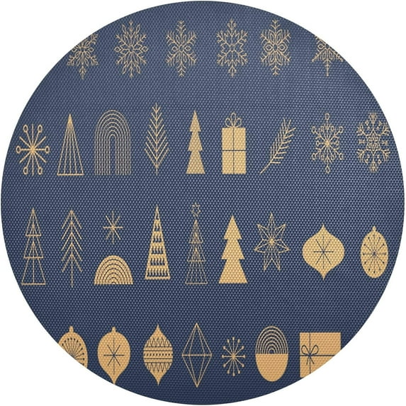 GZHJMY Christmas Elements Round Placemats Set of 4, Non-Slip PVC Table Mats Washable Heat Resistant Place Mats for Kitchen Dining Table Christmas Home Decor, 15.4 Inch Table Mat