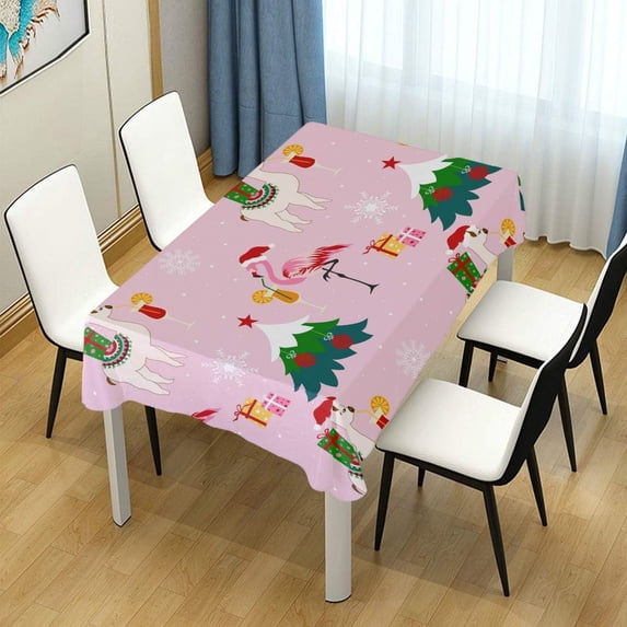 GZHJMY Christmas Flamingo with Llama Rectangle Tablecloth for Kitchen Dining Room Party Table Cover Home Decor 54"(W) x 72"(L)