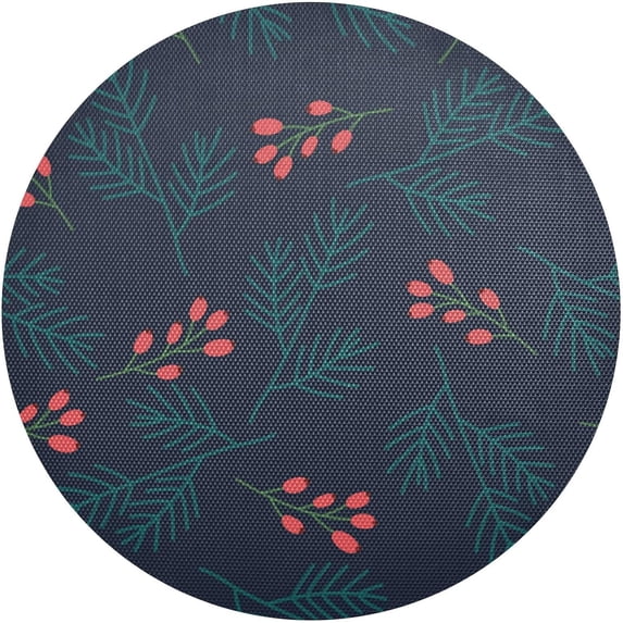 GZHJMY Christmas Floral Branches Round Placemats Set of 4, Non-Slip PVC Table Mats Washable Heat Resistant Place Mats for Kitchen Dining Table Christmas Home Decor, 15.4 Inch Table Mat