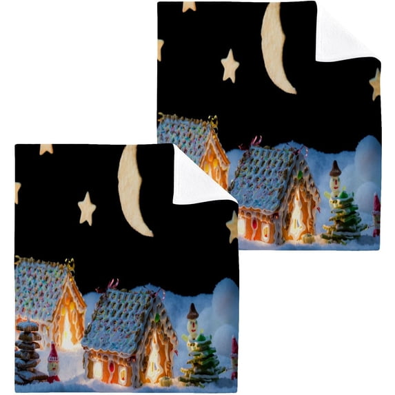 GZHJMY Christmas Gingerbread House Washcloths 6 Pack, Super Soft Absorbent Cotton Baby Face Towels, Washable Reusable Fingertip Towel for Bath Gym Hotel Spa, 12 x 12 Inch