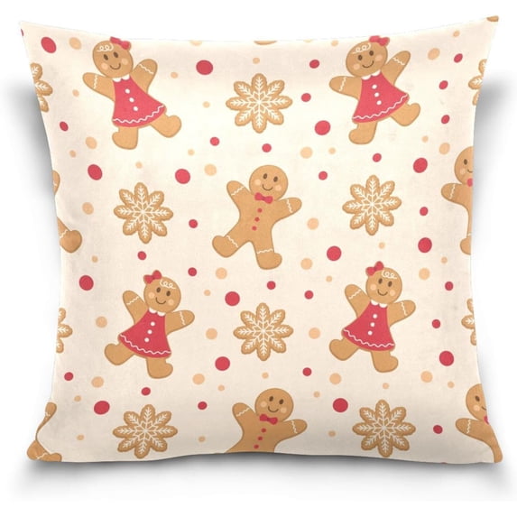GZHJMY Christmas Gingerbread Pillow Cover 18 x 18 Inch, Soft Decorative Cushion Case Square Throw Pillow Cover for Sofa Living Room Couch Home Decor
