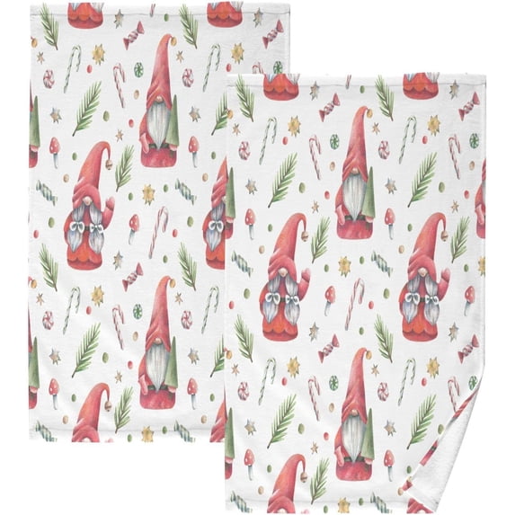 GZHJMY Christmas Gnome Cotton Hand Towel Set of 2, Highly Absorbent Soft Fingertip Towels for Bathroom Kitchen Hotel Gym Spa, 16 x 28 Inch Washcloths