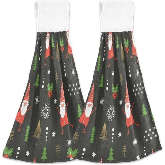 GZHJMY Christmas Gnome Hanging Tie Towels Set of 2, Soft Absorbent Kitchen Hand Towels with Hanging Loops for Kitchen Bathroom Farmhouse Home Decor, 18.2 x 14 Inch Wash Cloths