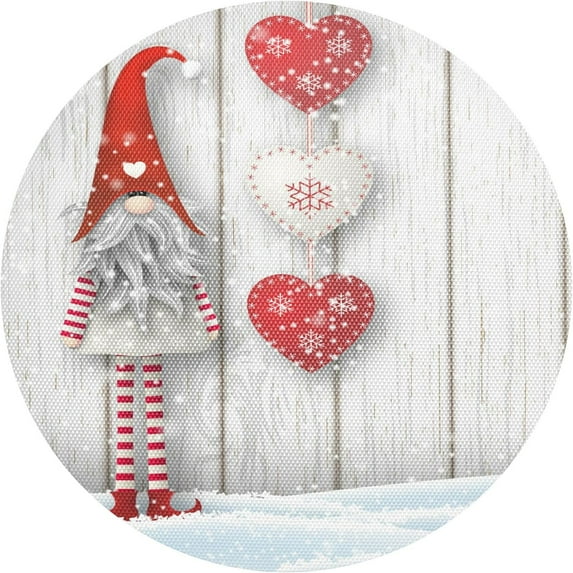 GZHJMY Christmas Gnome Snowflakes Round Placemats Non-Slip Washable Polyester Table Mats Set of 4 Heat Resistant Placemats for Kitchen Dining Table Decoration