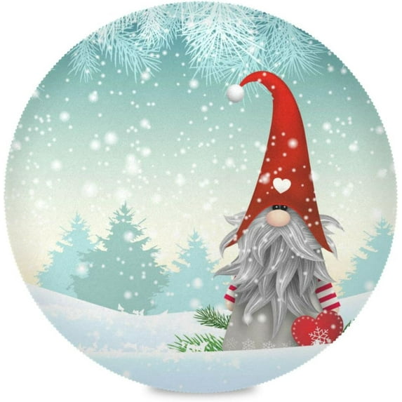 GZHJMY Christmas Gnome Tomte Round Placemats Set of 4, Non-Slip Table Mats Washable Heat Resistant Place Mats for Kitchen Dining Table Home Decor,15.4 Inch