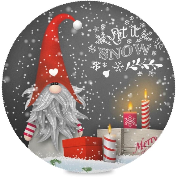 GZHJMY Christmas Gnome Tomte Round Placemats Set of 6, Non-Slip Table Mats Washable Heat Resistant Place Mats for Kitchen Dining Table Home Decor,15.4 Inch
