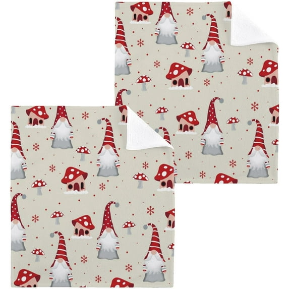 GZHJMY Christmas Gnome Washcloths 2 Pack, Super Soft Absorbent Cotton Baby Face Towels, Washable Reusable Fingertip Towel for Bath Gym Hotel Spa, 12 x 12 Inch