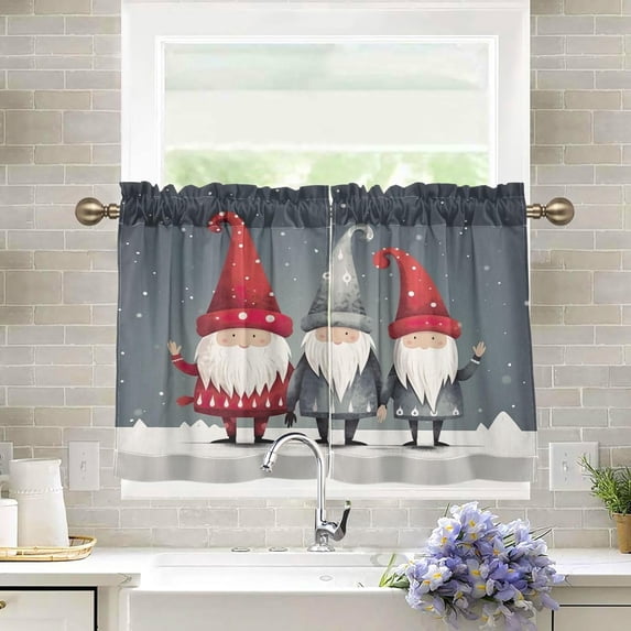 GZHJMY Christmas Gnomes Half Window Tier Curtains 36 Inch Blackout Thermal Insulating Kitchen Linen Tier Curtains for Kitchen,Bathroom,Cafe