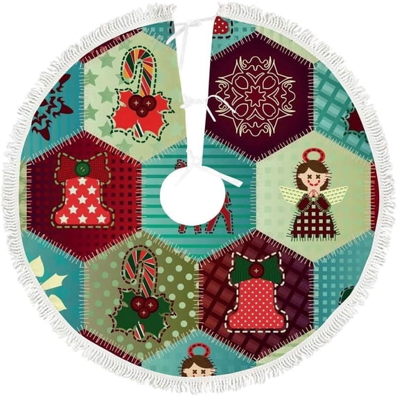 GZHJMY Christmas Patchwork Christmas Tree Skirt 48" for Indoor Outdoor Holiday Party Office Store Cupboard Decoration
