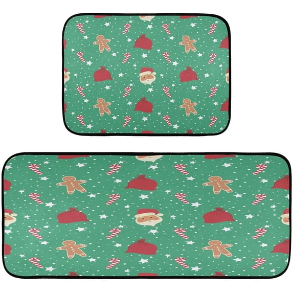 GZHJMY Christmas Pattern Green Kitchen Mat - Cushioned Anti Fatigue Kitchen Rug Set of 2, Non Slip Waterproof Kitchen Mats for Kitchen, Laundry, Sink, Office 19.7"×27.6"+19.7"×47.2" Carpet Runner