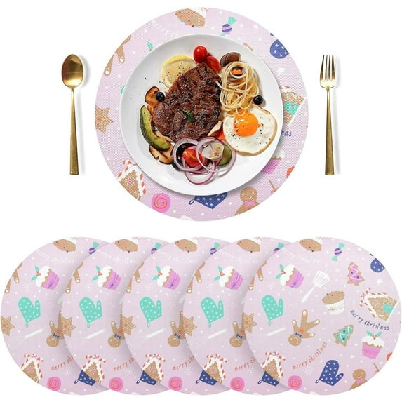 GZHJMY Christmas Pattern Placemats 6Pcs,Holidays PVC Weave Place Mats Table Mats Non-Slip Easy to Clean for Home Kitchen BBQ Party Table Decor,15.4"
