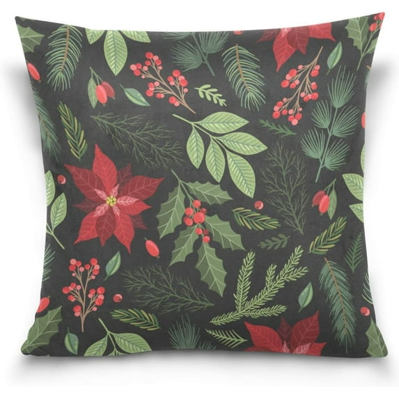 GZHJMY Christmas Pine Flower Pillow Cover 18 x 18 Inch, Soft Decorative Cushion Case Square Throw Pillow Cover for Sofa Living Room Couch Home Decor
