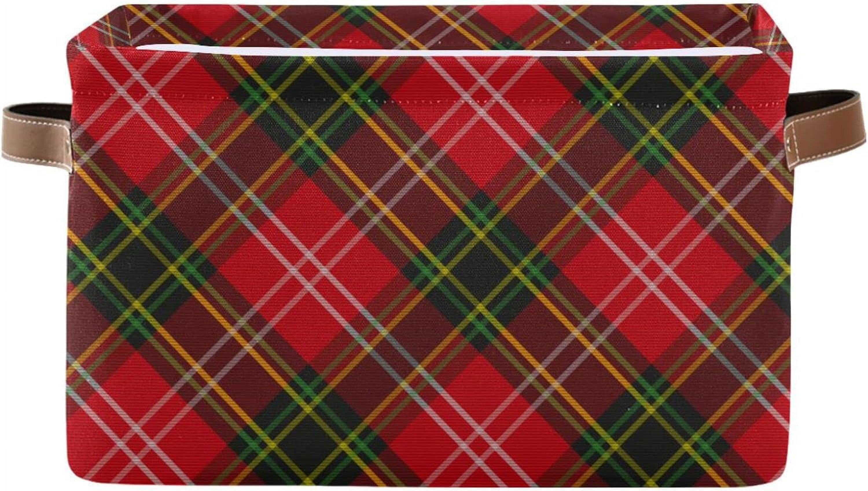 GZHJMY Christmas Plaid Red and Green Storage Basket with Handles
