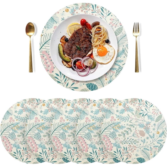 GZHJMY Christmas Plants Placemats 6Pcs,Holidays PVC Weave Place Mats Table Mats Non-Slip Easy to Clean for Home Kitchen BBQ Party Table Decor,15.4"