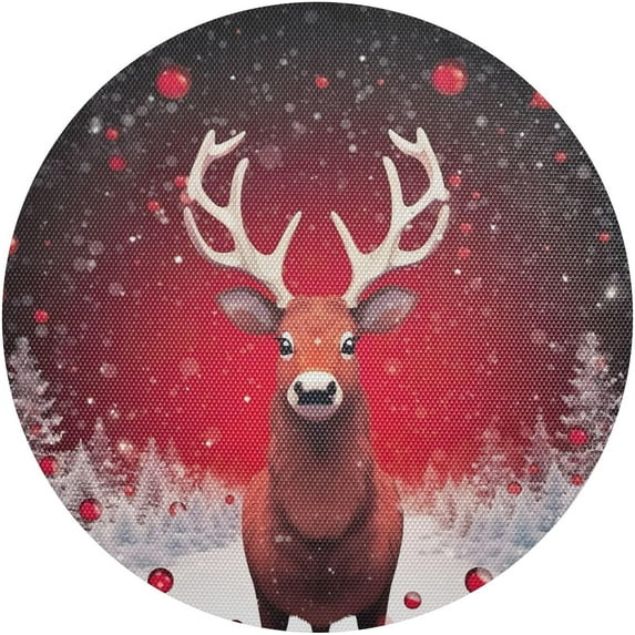 GZHJMY Christmas Red Elk Placemats Set of 4 Non-Slip Heat Resistant Dining Table Place Mats Washable Kitchen PVC Weave Table Mats Table Mat