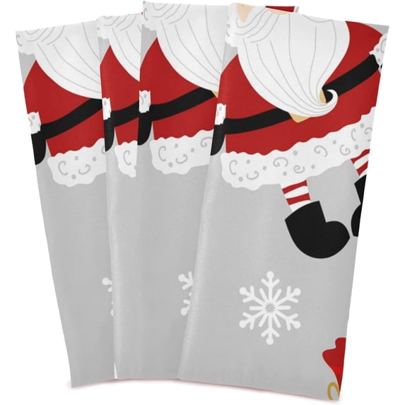 GZHJMY Christmas Santa Claus Kitchen Towels Set of 4 Dishcloths Hand Towels Tea Towels Ultra Absorbent for Cleaning Washing Drying Dishes Tableware 28'' x 18''