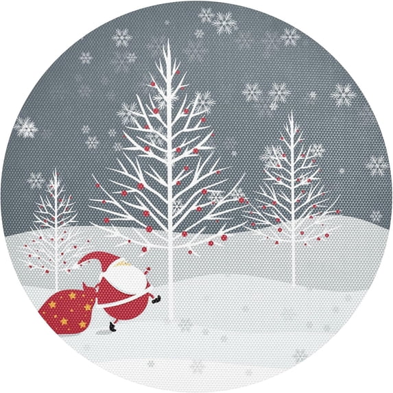 GZHJMY Christmas Santa Claus Round Placemats Non-Slip Washable Polyester Table Mats Set of 4 Heat Resistant Placemats for Kitchen Dining Table Decoration
