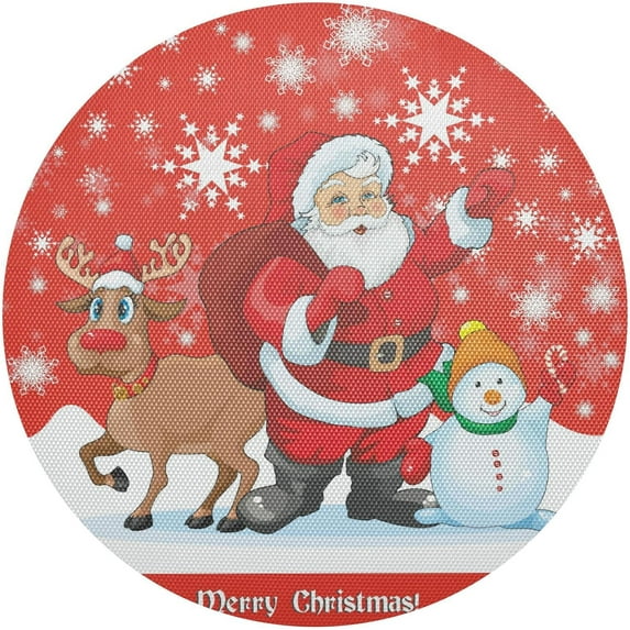 GZHJMY Christmas Santa Claus Round Placemats Set of 1, Non-Slip PVC Table Mats Washable Heat Resistant Place Mats for Kitchen Dining Table Christmas Home Decor, 15.4 Inch Table Mat
