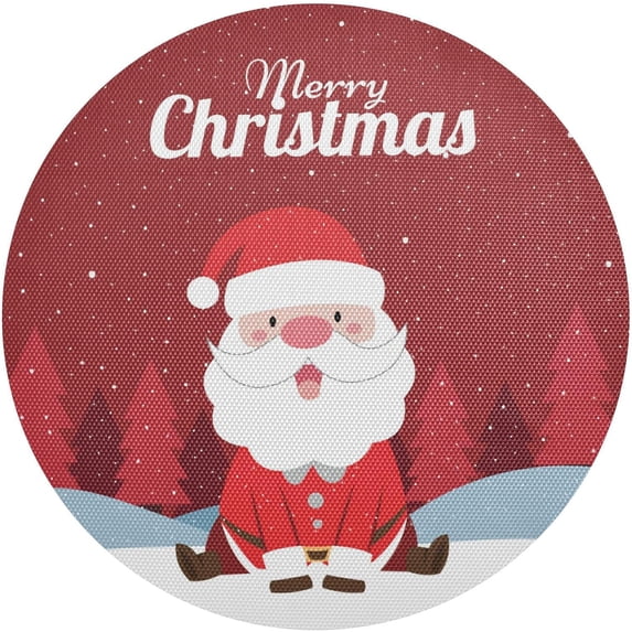 GZHJMY Christmas Santa Claus Round Placemats Set of 4, Non-Slip PVC Table Mats Washable Heat Resistant Place Mats for Kitchen Dining Table Christmas Home Decor, 15.4 Inch Table Mat