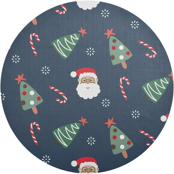 GZHJMY Christmas Santa Claus Round Placemats Set of 4, Non-Slip PVC Table Mats Washable Heat Resistant Place Mats for Kitchen Dining Table Christmas Home Decor, 15.4 Inch Table Mat