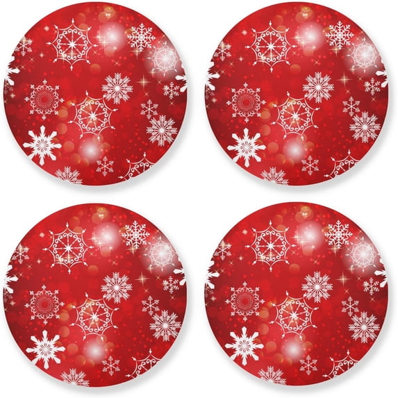 GZHJMY Christmas Snowflake Round Coaster, 4 Pcs Heat Resistant Absorbent Drink Coaster for Kitchen Bar Cafe Decor
