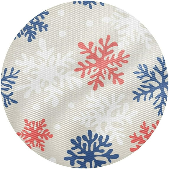 GZHJMY Christmas Snowflake Round Placemats Set of 1, Non-Slip PVC Table Mats Washable Heat Resistant Place Mats for Kitchen Dining Table Christmas Home Decor, 15.4 Inch Table Mat
